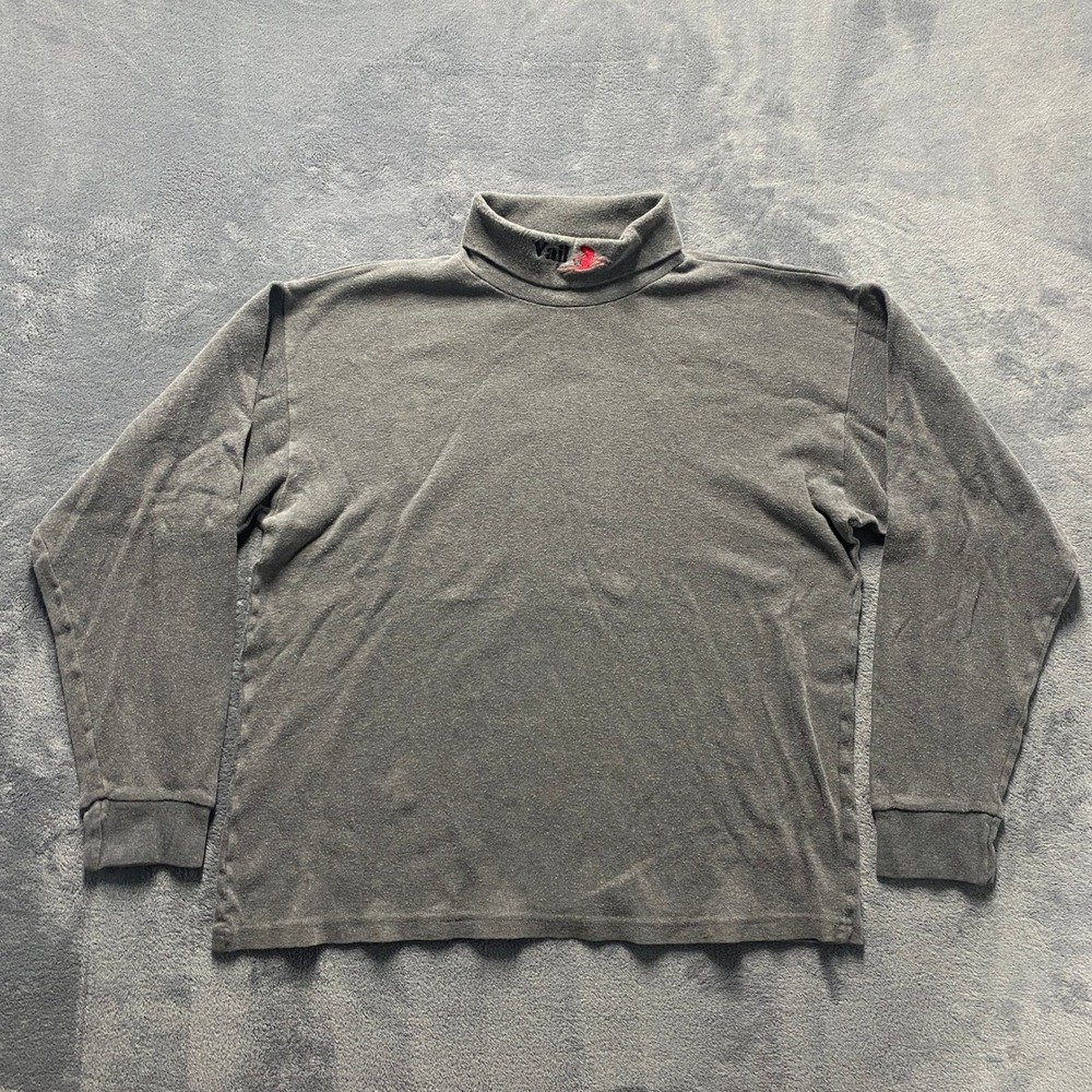Vintage Turtleneck Shirt Mens Medium Gray Vail Skier Mock Neck Made USA Medalist